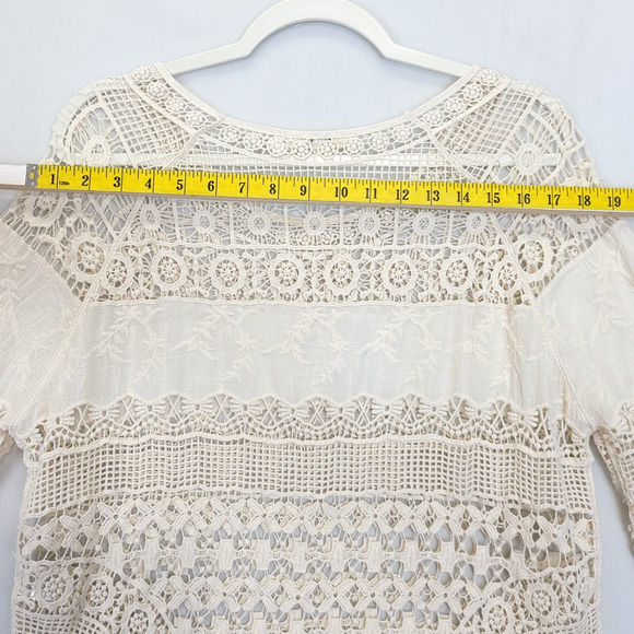 Ya Los Angles Crochet Top High Low 3/4 Sleeve‎ Women S / M Beige Boho Beachy - Picture 6 of 12
